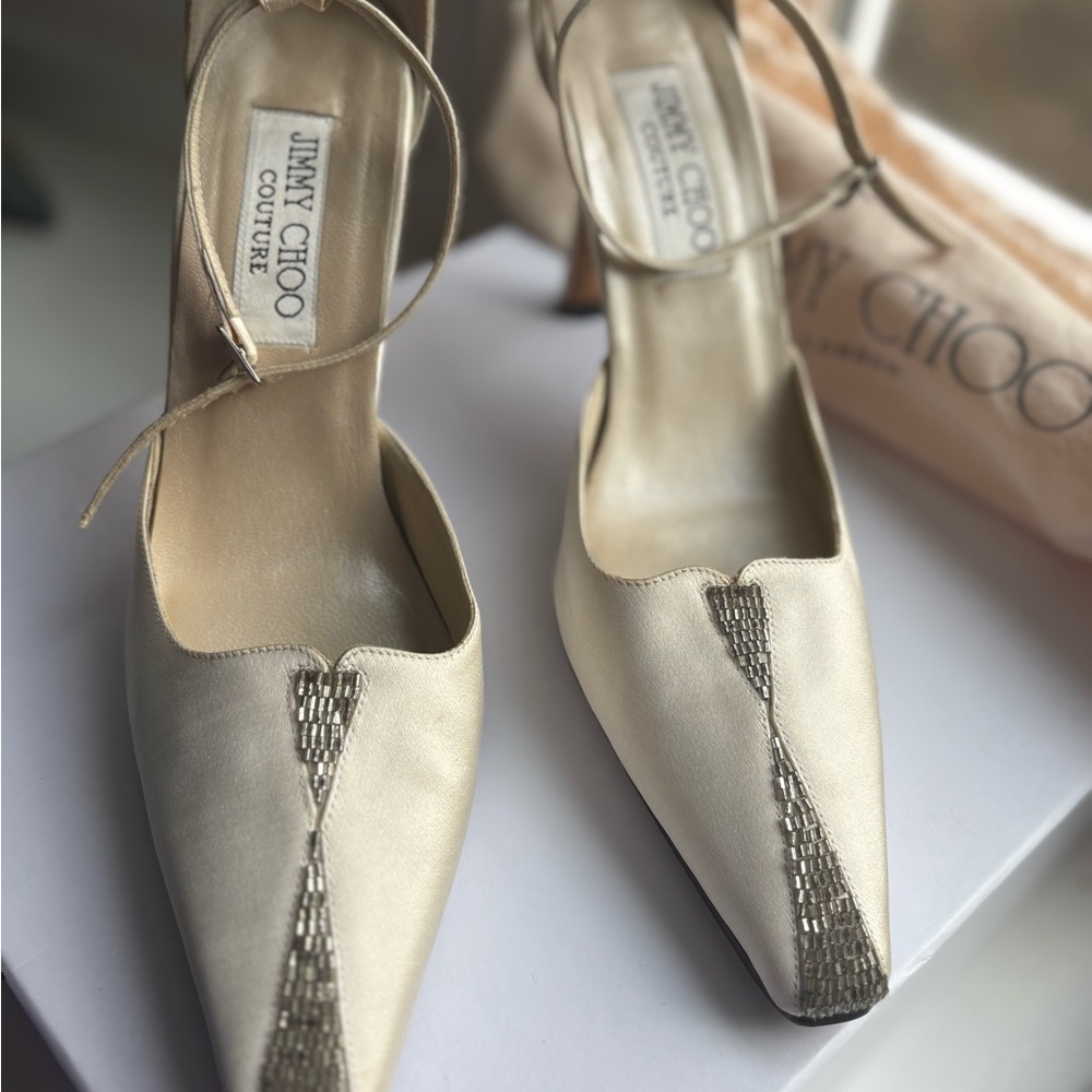 Jimmy Choo Couture Cream Heels with Silver Accents